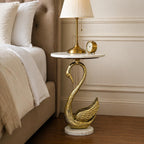 Swan Side Table with White Marble Top | Decorative Sculptural End Table | Aluminum Base | Gold Accent Table for Living Room | 16x16x23.75