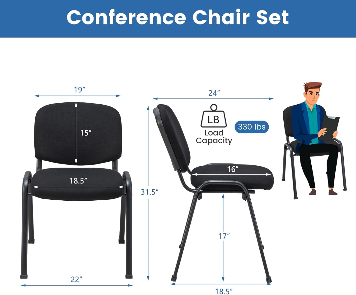 S AFSTAR Set of 10 Conference Chairs, Stackable Chair with Padded Cushion, Ergonomic Office Guest Reception Chair, Guest Chairs for Reception Waiting Room Meeting Room Office Lobby Church (10 Pack)