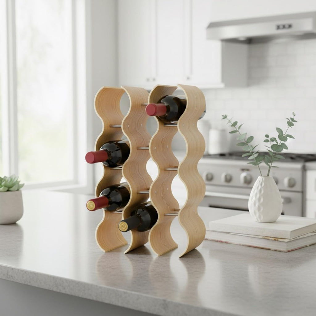4-Tier Wine Rack Countertop, 14 Bottles Wooden Wine Holder Inserts for Cabinet, Freestanding Wine Shelf Storage Organizer for Bar or Pantry