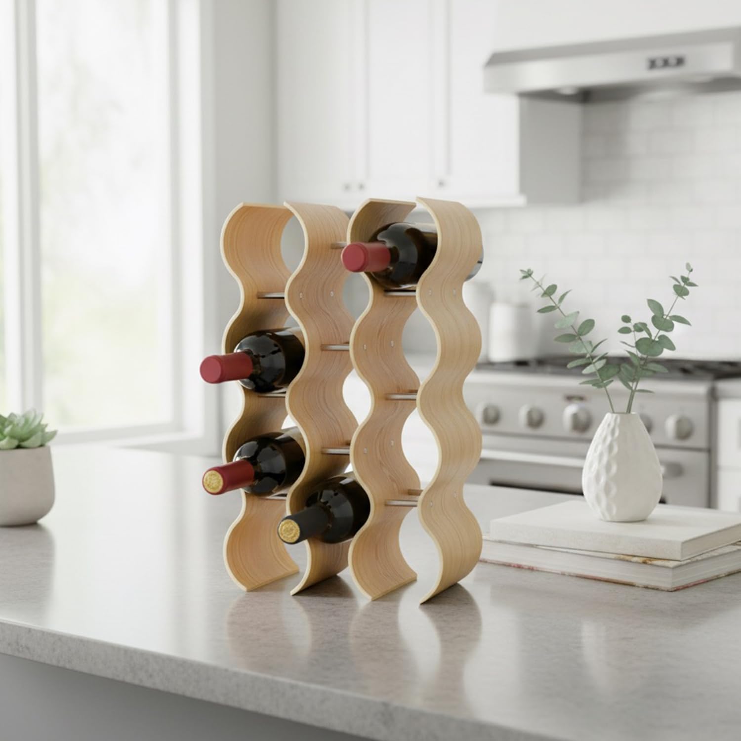 4-Tier Wine Rack Countertop, 14 Bottles Wooden Wine Holder Inserts for Cabinet, Freestanding Wine Shelf Storage Organizer for Bar or Pantry