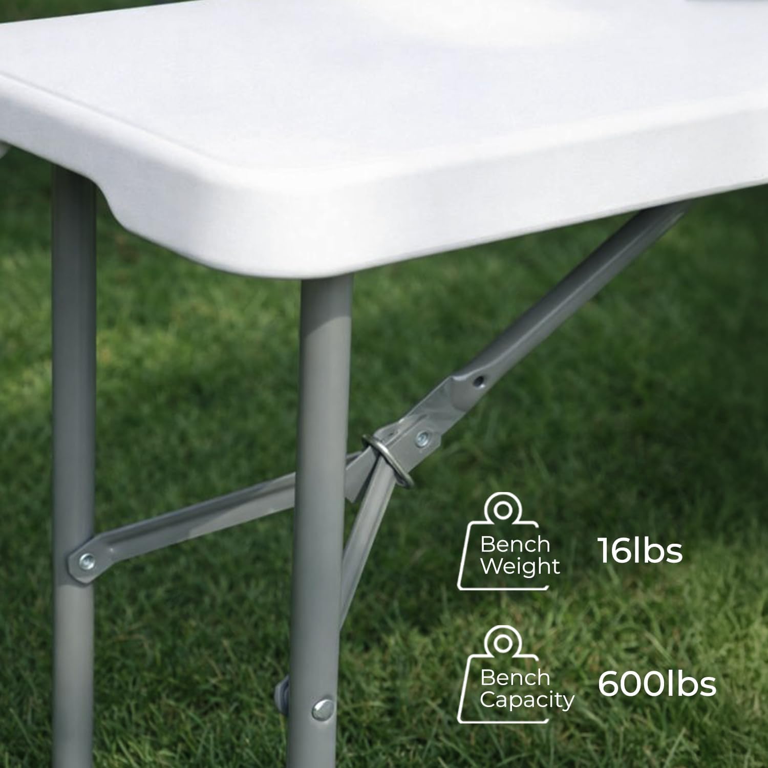 EconoHome Portable White Folding Bench – Heavy-Duty, Lightweight, and Easy to Carry – Perfect for Indoor & Outdoor Events, Camping, Picnics, and Parties