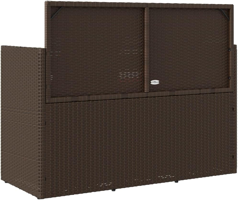 Brown Poly Rattan Patio Storage Bench with Cushion, Outdoor Seat with Waterproof Bag for Cushions and Towels