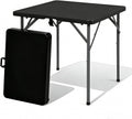 34'' Square Folding Card Table with Built in Handle & Steel Legs Black | 353LBS Capacity Heavy Duty HDPE Carry Handle Easily Lift Indoor Outdoor Utility for Picnic, Camping, Party & Tailgate