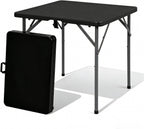 34'' Square Folding Card Table with Built in Handle & Steel Legs Black | 353LBS Capacity Heavy Duty HDPE Carry Handle Easily Lift Indoor Outdoor Utility for Picnic, Camping, Party & Tailgate