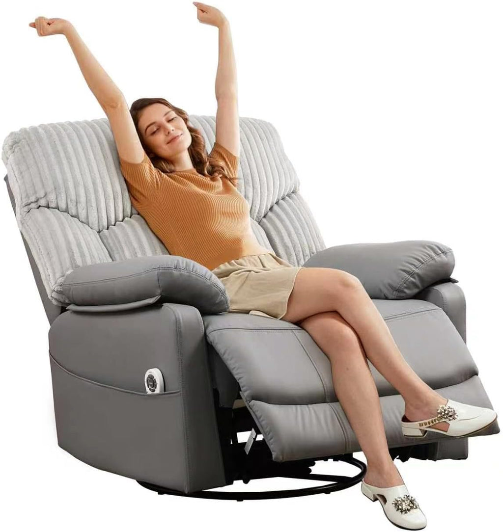 GRAINELL Power Recliner Chair with Massage and Heat, Electric Recliner Nursery Rocking Chairs, USB, Gliding & 270° Swivel Recliner, for Living Room Nursery Chair, Grey