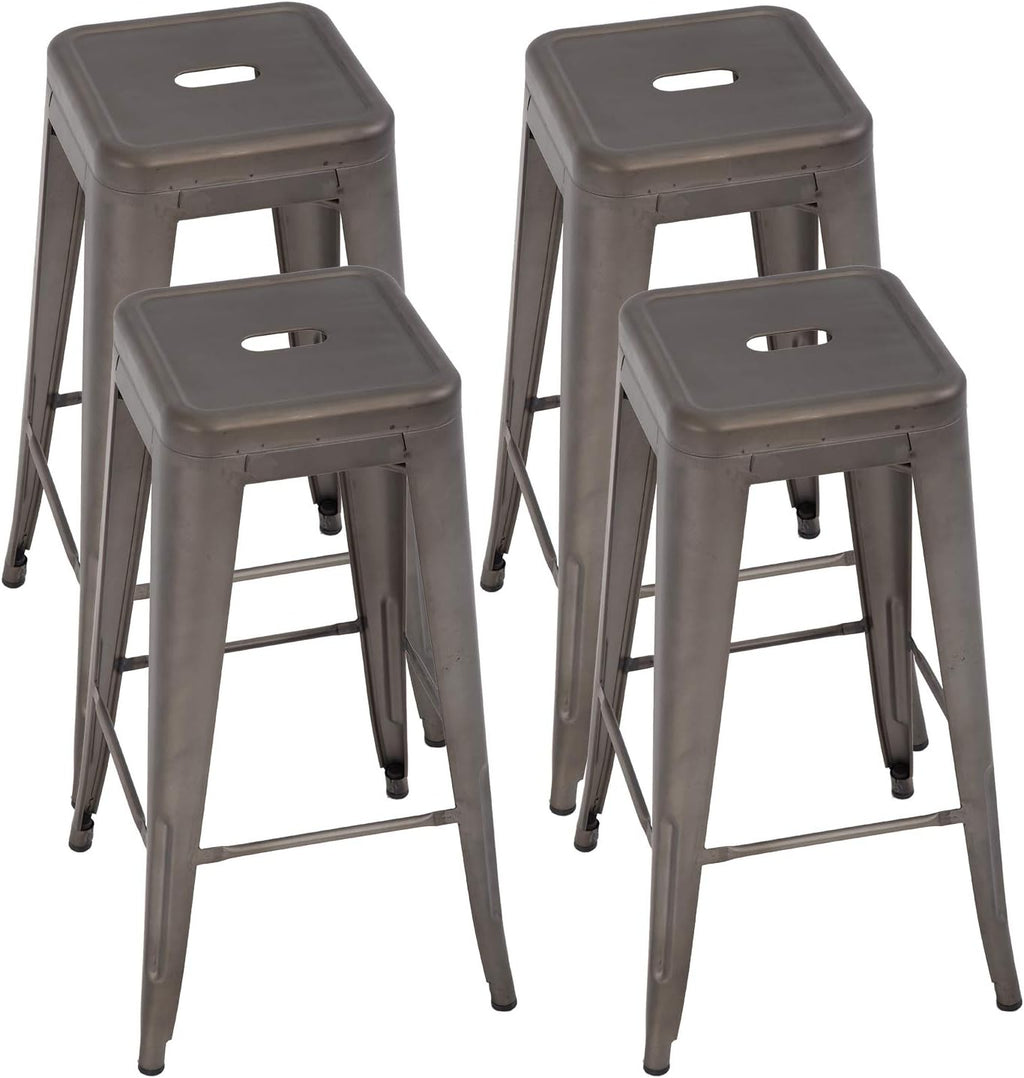 FDW Set of 4 Metal Bar Stools Counter Barstools Indoor Outdoor Stackable Modern Metal Bar Stools Kitchen Counter Stools Chairs (Brown)