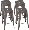 FDW Set of 4 Metal Bar Stools Counter Barstools Indoor Outdoor Stackable Modern Metal Bar Stools Kitchen Counter Stools Chairs (Brown)