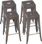 FDW Set of 4 Metal Bar Stools Counter Barstools Indoor Outdoor Stackable Modern Metal Bar Stools Kitchen Counter Stools Chairs (Brown)