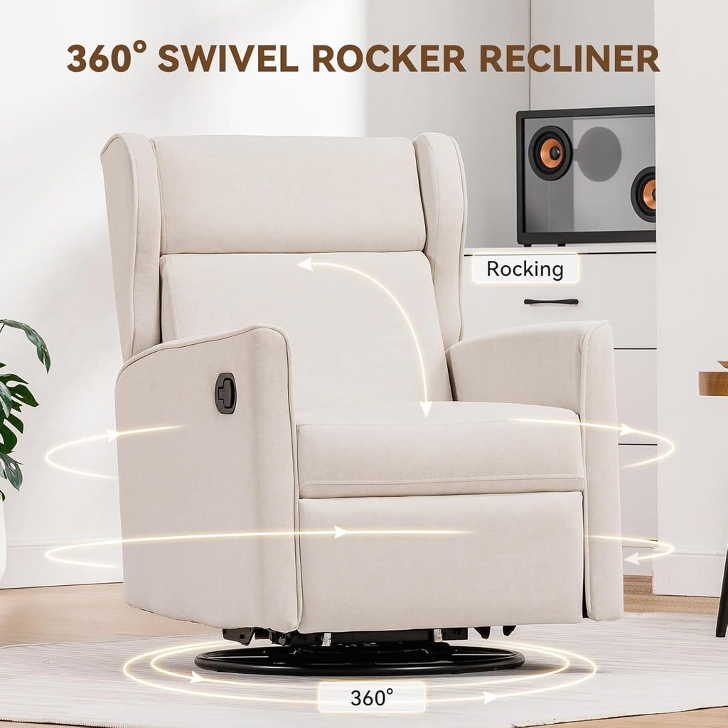 COMHOMA Rocking Recliner Chair Swivel Glider Beige | Manual Rocker, Upholstered Seating, For Living Room Office Nursery