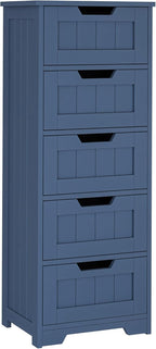TTVIEW Bathroom Cabinet, Bathroom Storage Cabinet with 5 Drawers, Bathrooms Organizers and Storage, Bathrooms Floor Cabinets with Anti-Tipping Device for Hallway, Blue