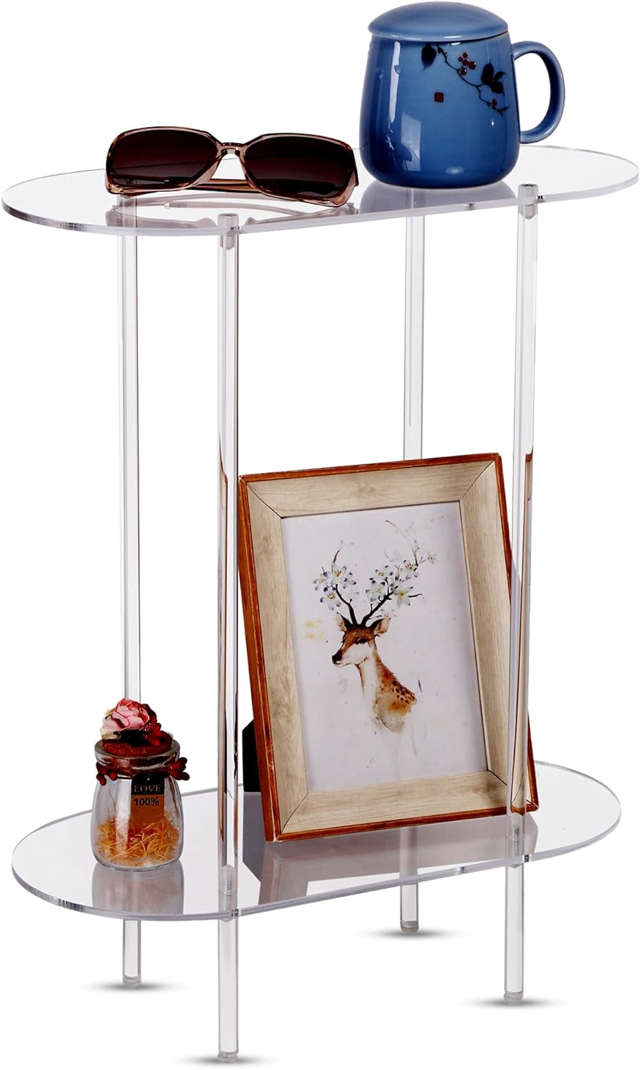 Clear Acrylic Side Table – Small Acrylic End Table, Thin Bedside Night Stand Skinny Living Room Clear Office Furniture (Oval)