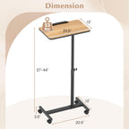 GOFLAME C-Shaped End Table Adjustable Height, Rolling Couch Sofa Side Table with 360° Tilting Top, Edge Stopper & Lockable Wheels, Modern 360° Swivel TV Tray Tables for Living Room, Bedroom (Brown)
