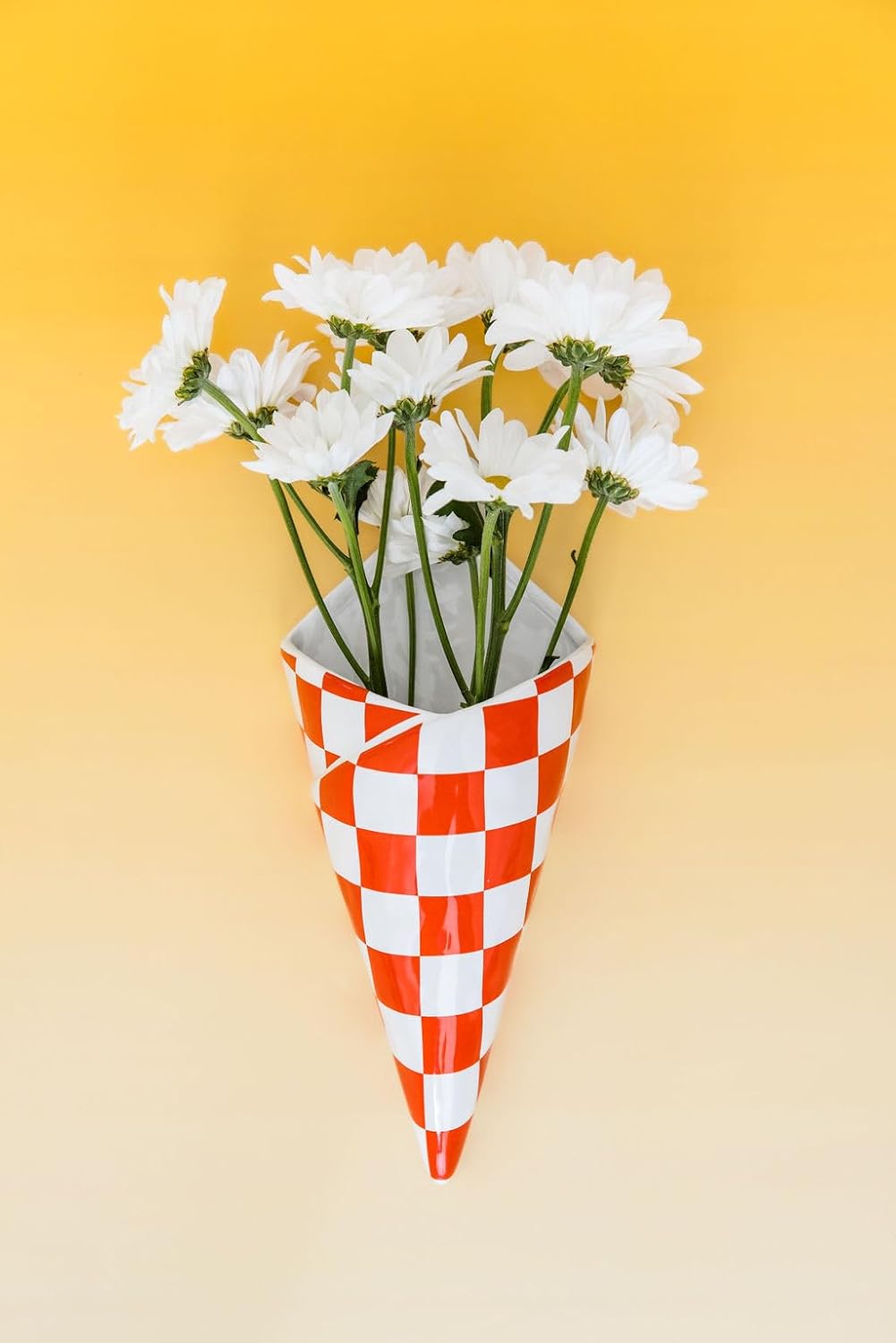 ban.do Vintage Inspired Checkered Bag Decorative Ceramic Wall Vase, Unique Home/Kitchen/Office Accent, Checkered Bag