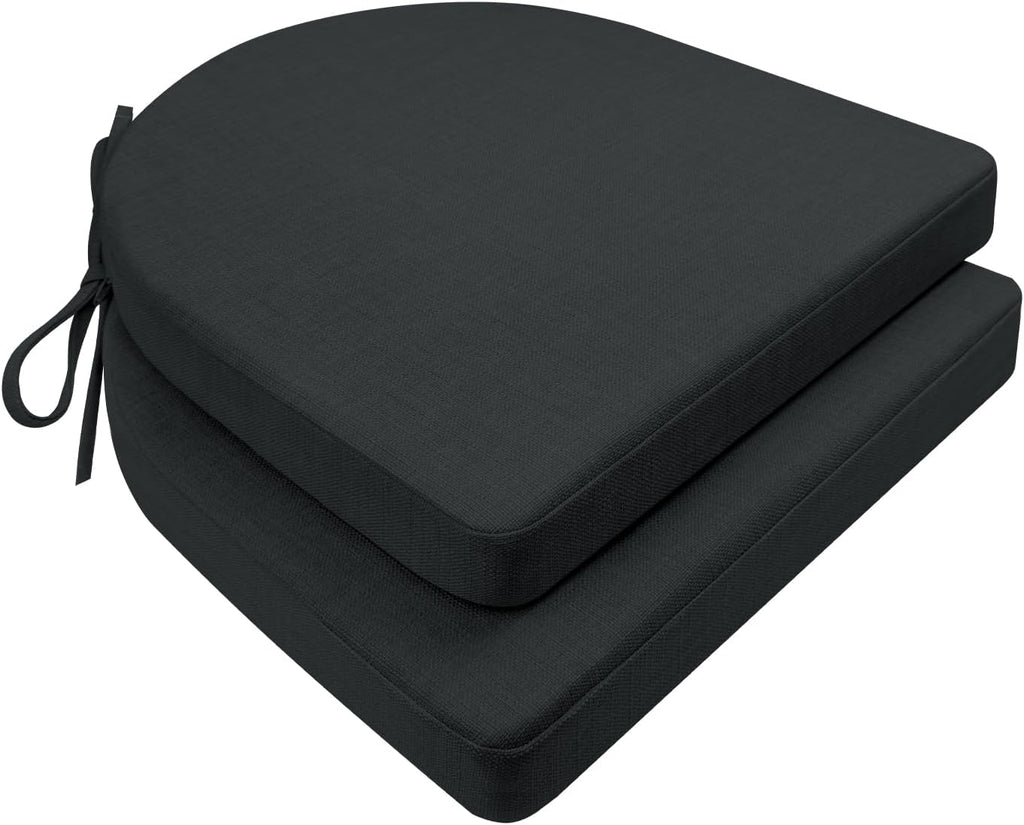 Chair Cushions for Dining Chairs 2 Pack 35D High-Density Foam Seat Cushions for Kitchen Chairs with Ties Non Slip and Removable Cover Chair Pads 16.5" x 16.5" x 2" (Black)