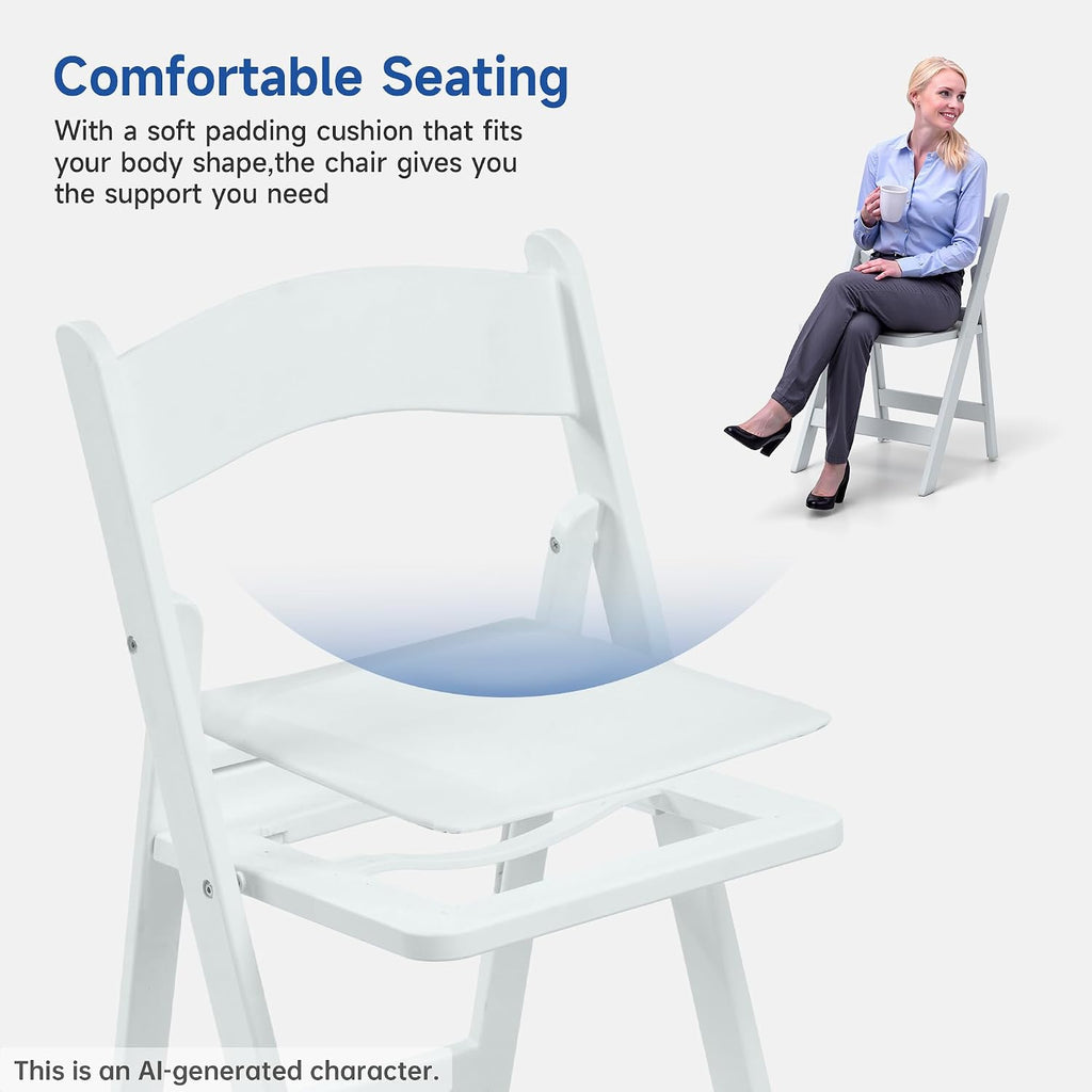 White Resin Folding Chairs - Stackable Chairs with Padded Seats, 800LB Weight Capacity Comfortable Chair - Indoor/Outdoor Folding Chairs for Events - Lightweight Foldable Chairs (10 Pack)