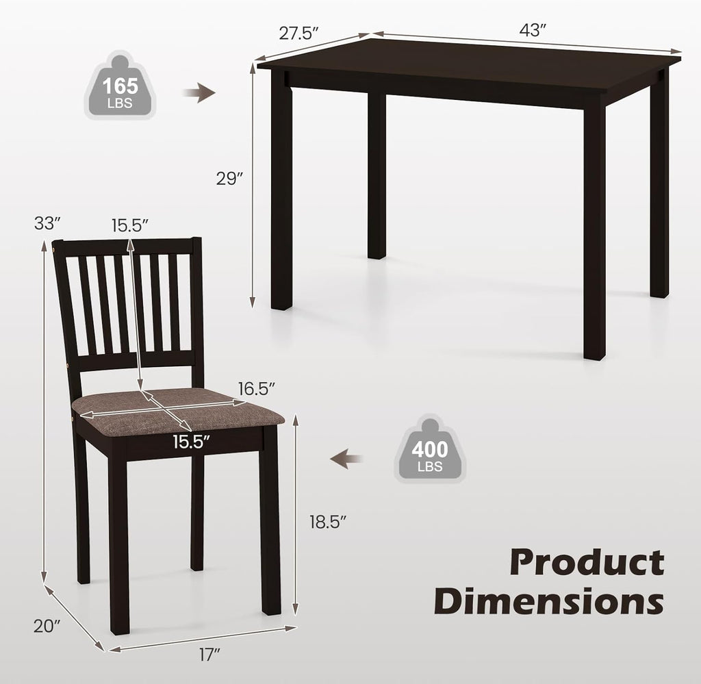 Giantex Dining Table Set for 4, Rectangular Kitchen Table Set w/4 Upholstered Chairs & Solid Rubber Wood Frame, Space-Saving Dinette Set for Small Space, Dining Room, Breakfast Nook