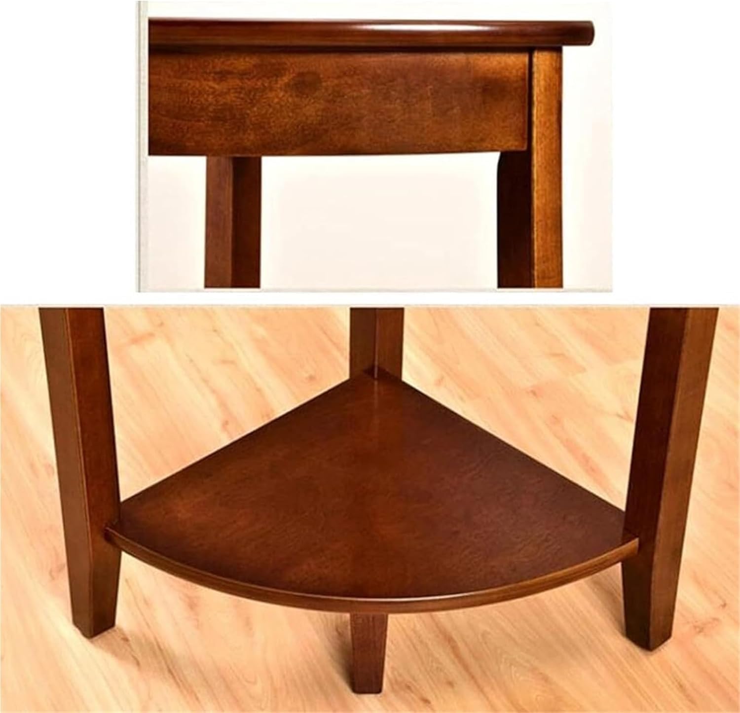 Home Furnishing Corner Table, Compact Triangle Solid Wood Side Table, Corner Shelf Unit with 2 Shelves Sofa Accent Tables for Small Space (White)