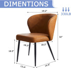 Dining Chairs Set of 2, Mid Century Modern Kitchen Chairs with Leather Cushion & Metal Legs, Upholstered Dining Room Chair with Curved Backrest for Home Kitchen, Brown