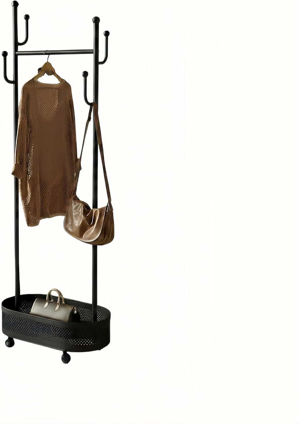 Cactus Coat Rack, Metal Garment Rack with Wheels, Double Sided, Modern Style, Powder Coated, for Entryway and Bedroom, 24x14x66.93 Inches (Black)