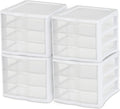 Sterilite 4-Pack 3 Drawer Unit, Stackable Plastic Organizer with Drawers, White Frame - Multi-Purpose Countertop Storage Containers for Office Supplies, Craft Rooms, Classrooms and Home Organization