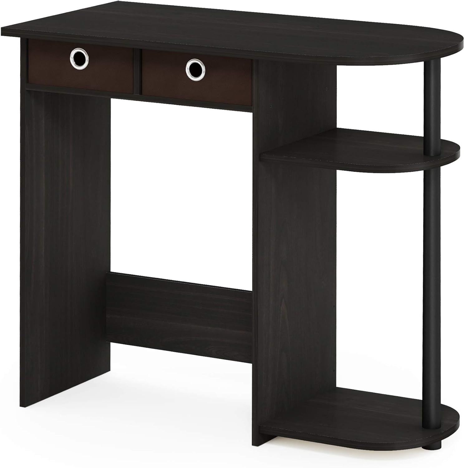 Furinno Go Green 32-Inch Black Computer Desk, Office Desk with 2 Side Shelves and Storage Bins, Rectangular Home Office Desk, Gaming Desk for Home Office, Bedroom, Study Room, Black Espresso