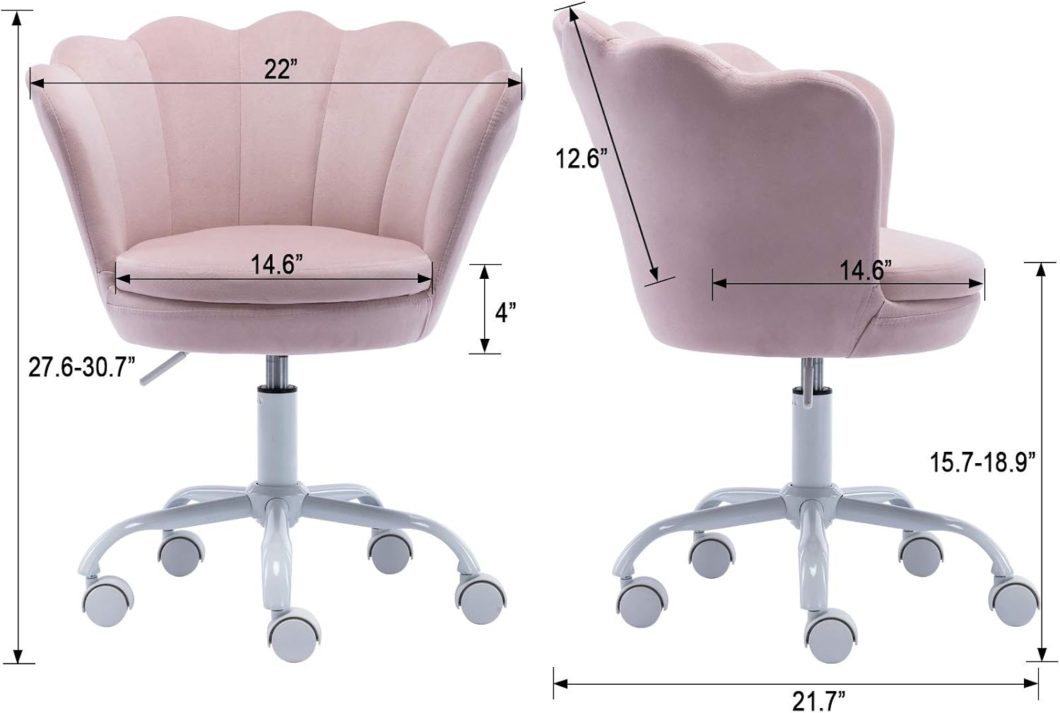 CIMOTA Cute Kids Desk Chair,Velvet Bedroom Chair Adjustable Child Computer Chair Swivel Shell Vanity Chairs for Girls Bedroom/Study Room, Light Pink