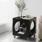 Rolling Side Table with Storage, Metal Frame Square Coffee Table, Mobile Nightstand with Glass Top, Minimalist End Table for Bedroom, Living Room(White)