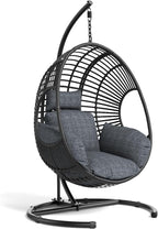 Hanging Egg Chair with Stand – 400 Lbs Capacity Patio Swing, Weatherproof PE Rattan & 8-Inch Thick Cushion, Swing Egg Chairs for Outdoor Garden, Balcony & Patio Use, Black