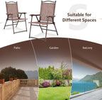 2-Pack Modern Folding Sling Back Deck Chairs in Brown Fabric with Steel Frame & Plastic Feet, 20x24x38in, for Patio Garden Backyard Camping