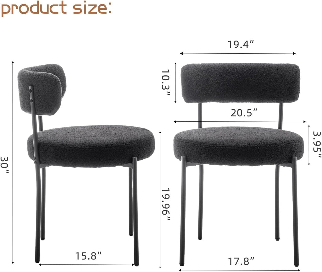 Boucle Dining Chairs Set of 6, Mid Century Modern Dining Room Chairs with Metal Legs, Upholstered Kitchen Chairs for Dining Room, Kitchen (Black)
