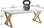 Wolawu Coffee Table Living Room Table White Center Table, Simple Modern Faux Marble Rectangular Tea Tables with Sturdy Gold Metal Frame,Industrial Wooden Coffee Table for Bedroom Home Office
