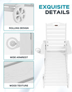 Ciokea Lounge Chair Outdoor Set of 4, Oversized Chaise Lounge Chair with 5 Positions, HDPE, Patio Lounge Chairs with Wheels & Cup Holder for Lawn, Pool, Deck, Poolside, White