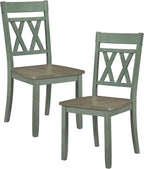 Lexicon Farmhouse Wood Dining Chair, Set of 2, Double Cross Back, Rustic Armless Chairs, Kitchen and Dining Room Furniture, Two-Tone Finish (Greywash and Antique Teal)