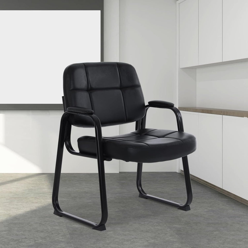 CLATINA Big Tall 400 lbs Waiting Room Chairs with Padded Arms Leather Guest Chair no Wheels for Office Reception Lobby and Conference Desk with Sled Base, Black, 6PK