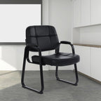 CLATINA Big Tall 400 lbs Waiting Room Chairs with Padded Arms Leather Guest Chair no Wheels for Office Reception Lobby and Conference Desk with Sled Base, Black, 6PK