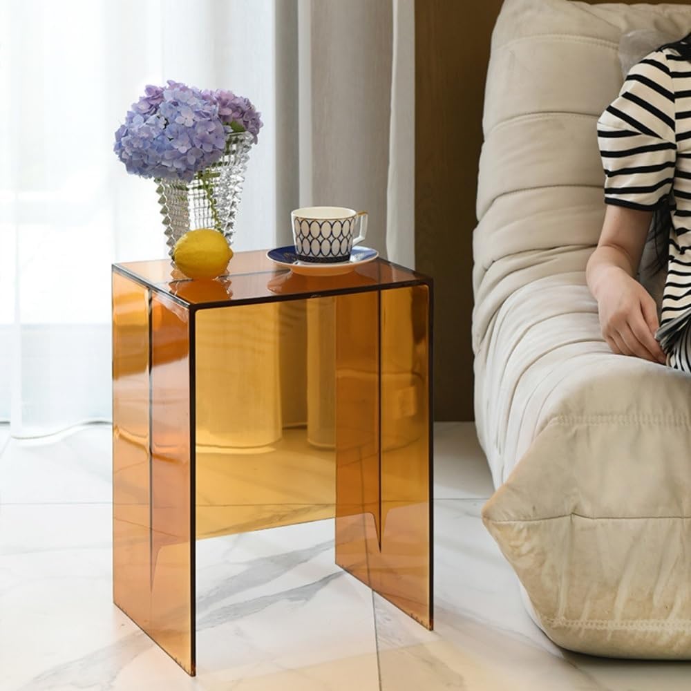 Modern Transparent ABS Side Table, Creative Night Stand for Small Spaces, Simple Plastic Stool, Multifunctional End Table for Living Room, Bedroom, Bathroom(Gray)