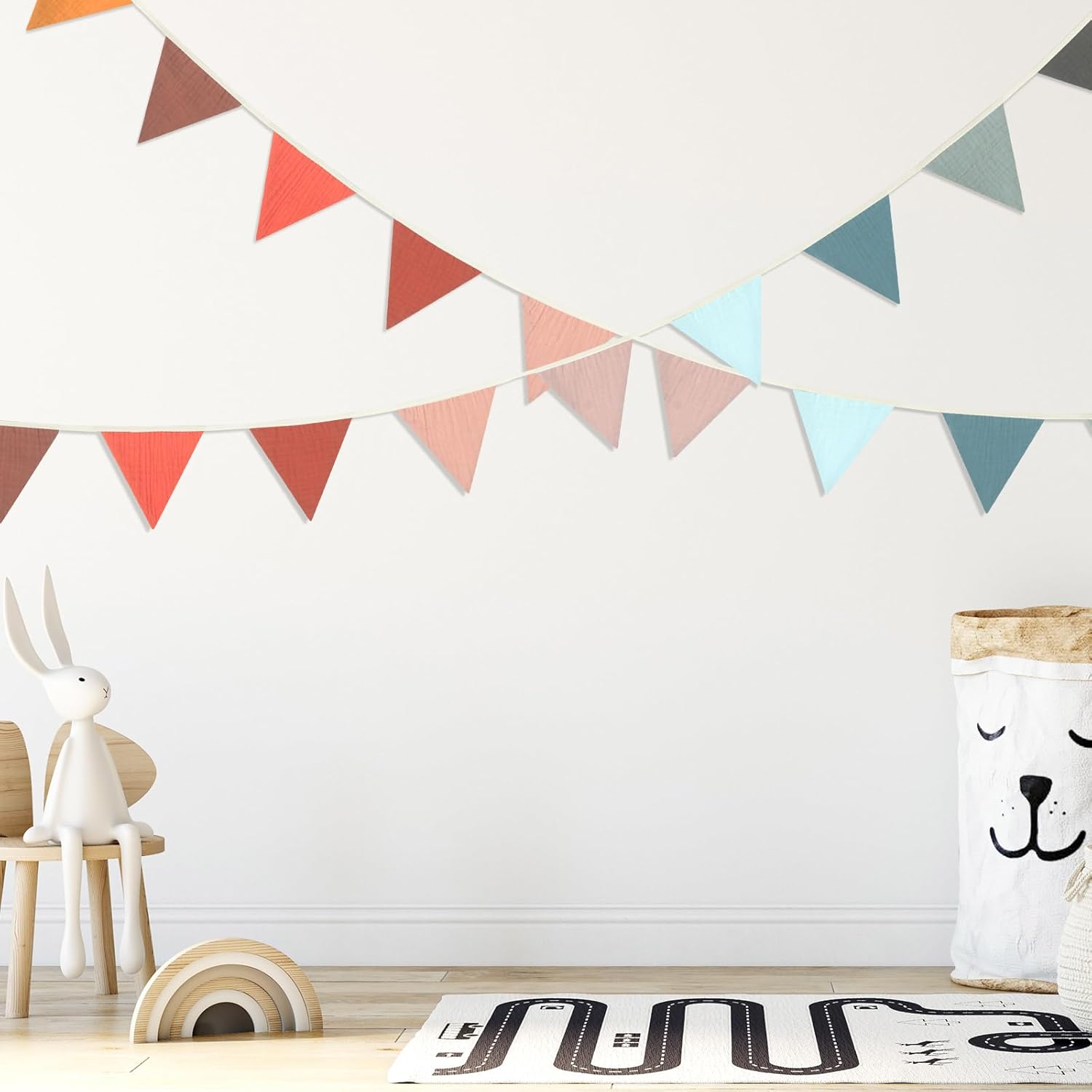 Oudain 2 Pcs Pennant Banner Flags Nursery Garland Triangle Bunting Flags Playroom Wall Decor Banner for Nursery Baby Shower Birthday Boho Wedding Party Event, Each 7.75 ft(Mixed Color)