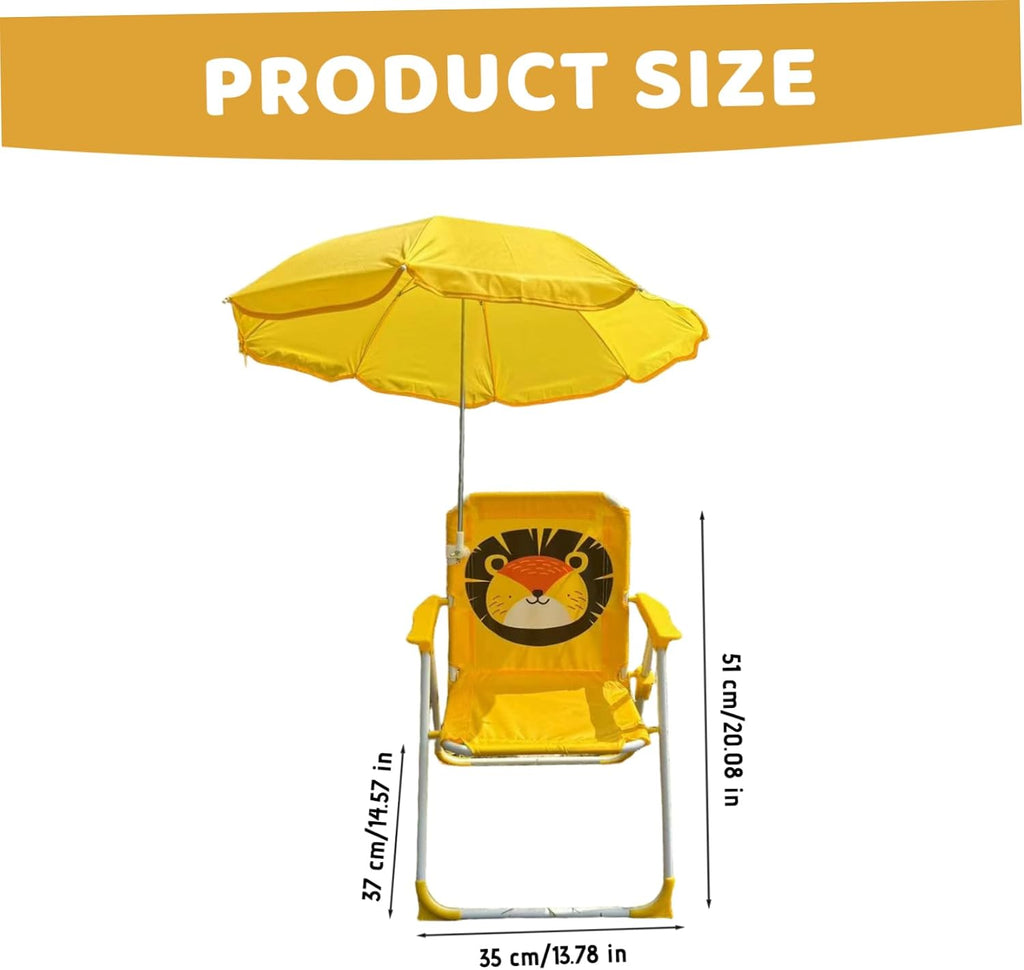 Kids Beach Chair with Umbrella, Foldable & Detachable Portable Oxford Cloth Cute Kids Beach Chair with Canopy for Outdoor Summer, YellowBeach with Canopy Shade
