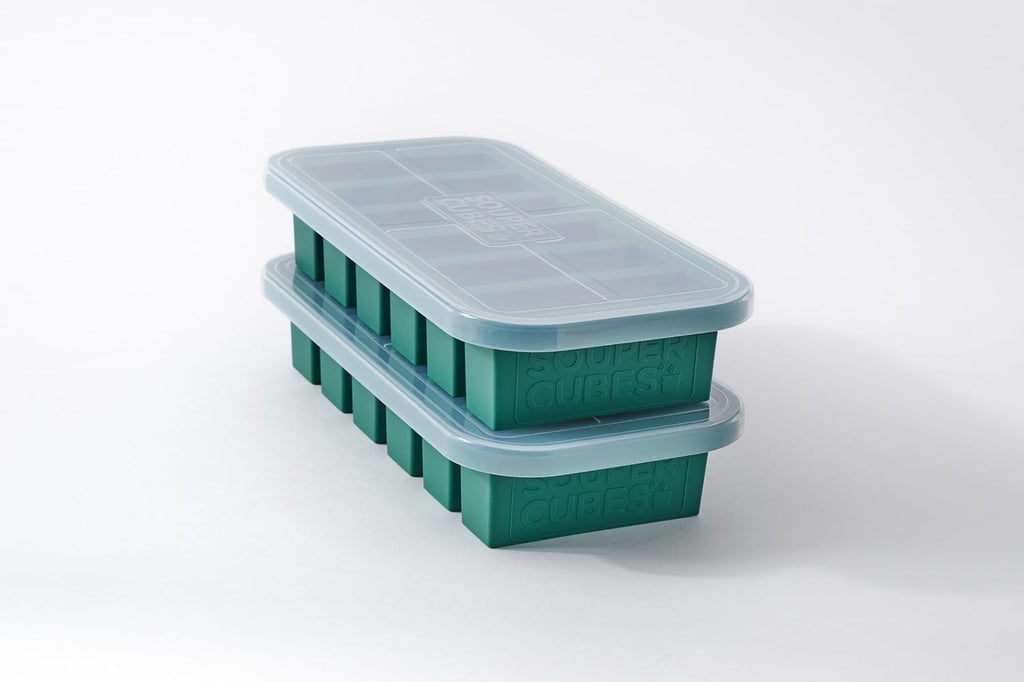 Souper Cubes 1/2 Cup Silicone Freezer Molds with Lids, Kale, 2-Pack | 100% Platinum-Cured Silicone Freezer Cubes, Oven & Microwave Safe, Perfect for Freezing Broth, Sauces, Sides and More