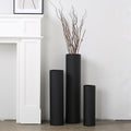 Dnnnii Tall Floor Vases Set of 3 - Black Metal Cylinder Vases for Living Room Corner, Modern Honeycomb Texture, Extra Large Standing Decor (Tallest 27.6in, Home Bedroom Dining Decor)