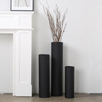 Dnnnii Tall Floor Vases Set of 3 - Black Metal Cylinder Vases for Living Room Corner, Modern Honeycomb Texture, Extra Large Standing Decor (Tallest 27.6in, Home Bedroom Dining Decor)