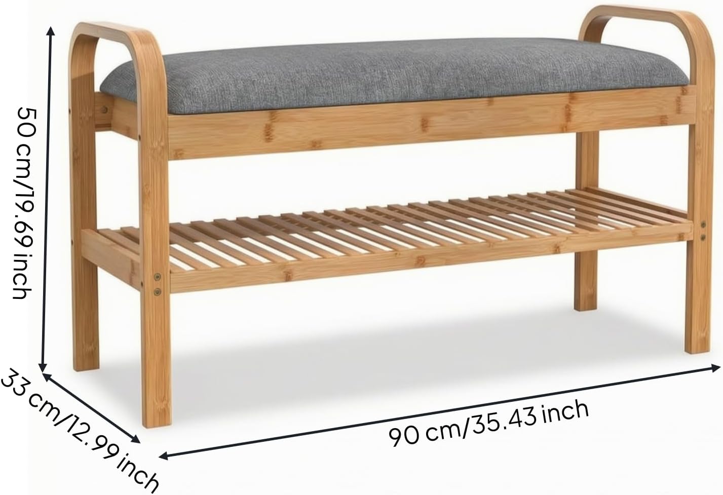 Children Footstool Organizer Bench with Upholstered Seat and Bamboo Shoe Rack Sturdy Build with Straight Legs Rounded Handles for Easy Carry Suitable for entryway Nursery Living Room Hallway