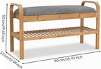 Fenteer Children Footstool Upholstered Bench with Storage and Slatted Shoe Shelf Bamboo Construction with Straight Legs Compact Design for Small Suitable for Hallway Dorm condo Kids Room