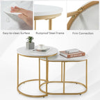 Giantex Modern Nesting Coffee Table Set of 2, Coffee Table & End Table Sets, Golden Steel Frame, Easy Assembly, Accent Marble-Look Stacking Side Table for Living Room Bedroom Apartment (Gold)