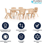 Flash Furniture Emmy Adjustable Classroom Activity Table with 6 Stackable Chairs, Plastic Activity Table for Kids, 23.625" W x 47.25" L, Natural