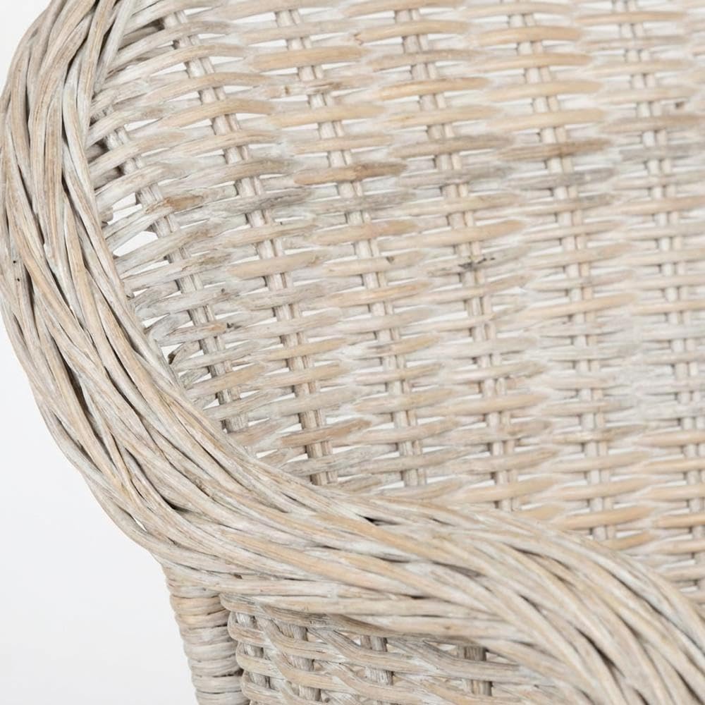 White Wicker Club Chair with Rattan Frame, Cotton Fabric, Comfortable Armrest, Stylish Design for Outdoor Lounge, Deck Or Patio