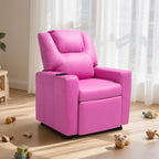 VEVOR Kids Recliner, Toddler Recliner with Cup Holder, 101° to 121° Adjustable Backrest, Push Back PU Leather Kids Reclining Chair Couch with Footrest & 90 lbs Load, Ideal for Child Ages 1-6, Pink