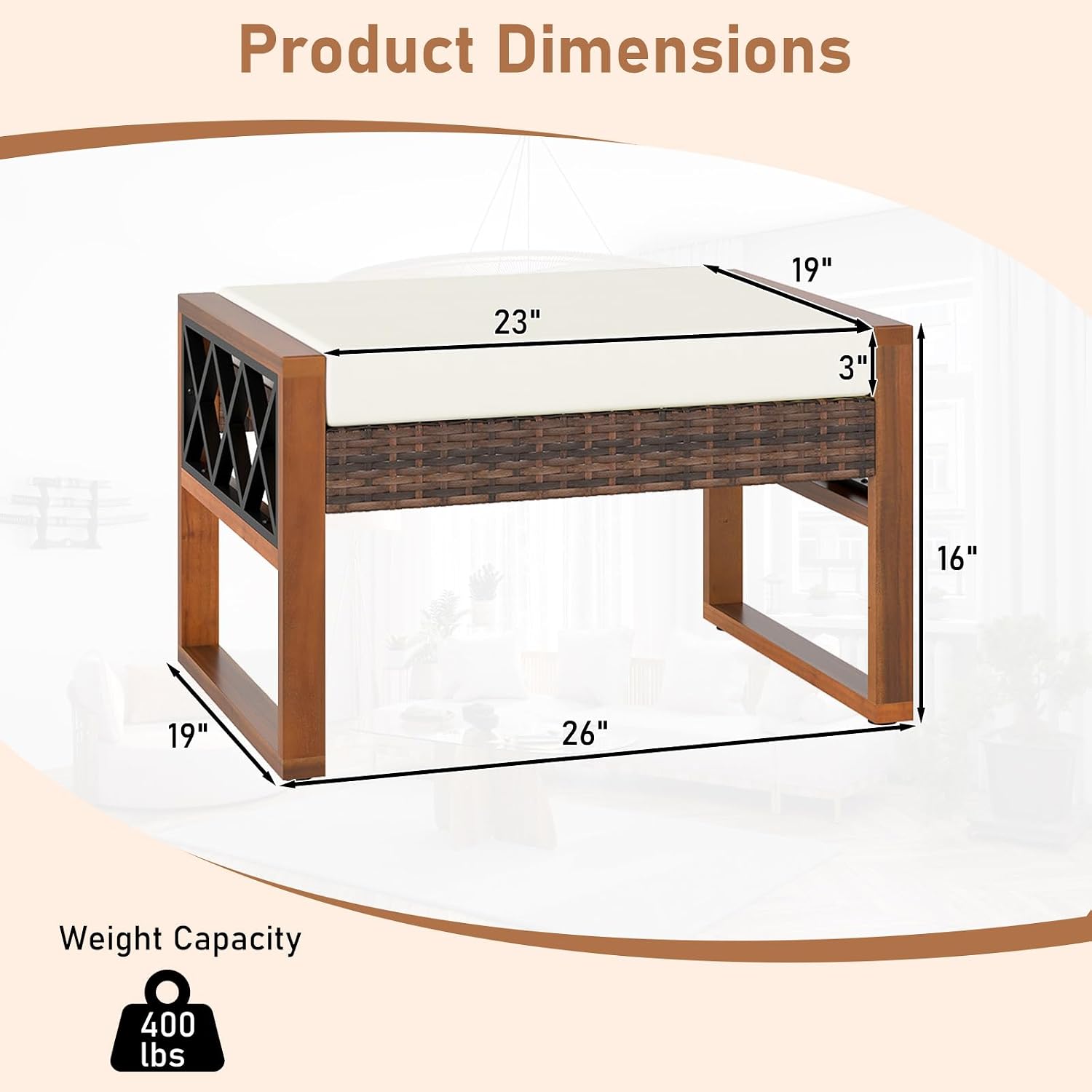 RELAX4LIFE Wicker Outdoor Ottomans for Patio - Set of 2 Rattan Outside Footstool w/Removable Cushion, Wood & Metal Frame, 3-in-1 Foot Rest, Extra Seating & Side Tables for Porch Backyard Poolside