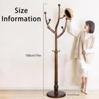 Wooden Coat Rack Freestanding, Hall Tree Hanger With Resin Hooks, Adjustable Heavy Duty Coat Rack for Hanging Clothes Bags Hats in Living Room Bedroom (coat rack, Tree Hook)
