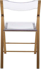 LeisureMod Transparent Acrylic Folding Chair, Iron Chrome Base, Comfortable Seat & Backrest, Clear Desk Chair, No Assembly Needed in Brushed Gold